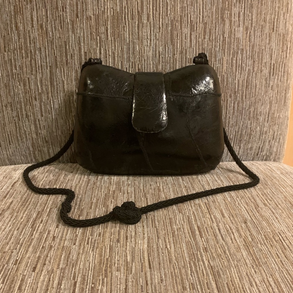 Vintage Used Rafael Sanchez black leather hard case shoulder bag